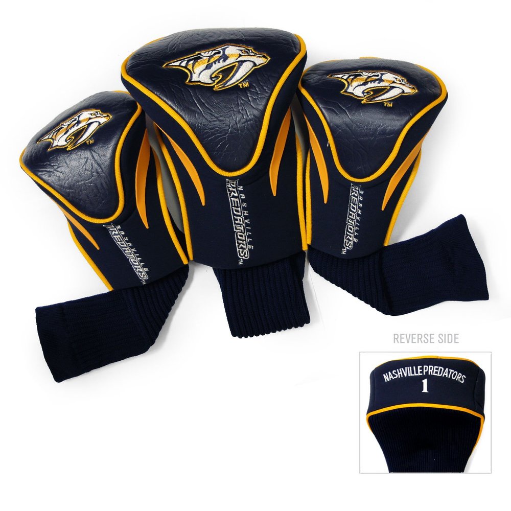 Team Golf NHL Nashville Predators Contour Golf Club Headcovers (3 Count) Numbered 1, 3, & X, Fits Oversized Drivers, Utility, Rescue & Fairway Clubs, Velour lined for Extra Club Protection