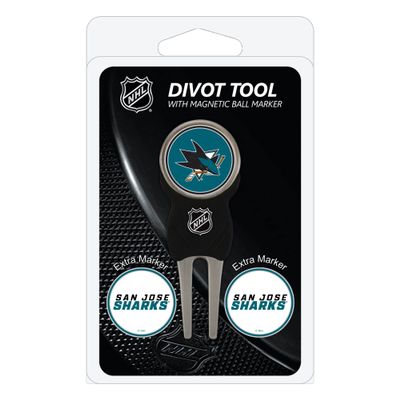 Team Golf NHL San Jose Sharks Divot Tool Pack With 3 Golf Ball Markers Divot Tool with 3 Golf Ball Markers Pack, Markers are Removable Magnetic Double-Sided Enamel