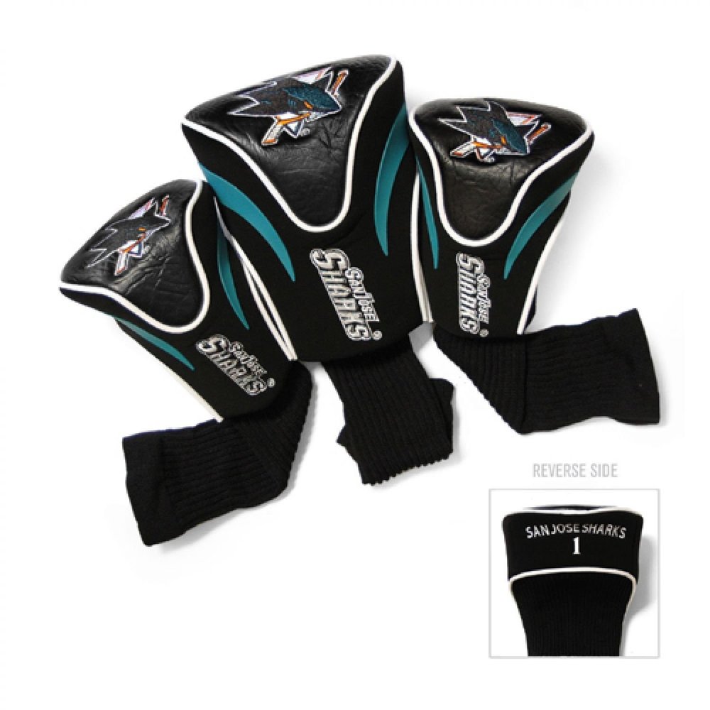 Team Golf NHL San Jose Sharks Contour Golf Club Headcovers (3 Count) Numbered 1, 3, & X, Fits Oversized Drivers, Utility, Rescue & Fairway Clubs, Velour lined for Extra Club Protection