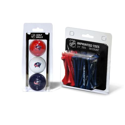 Team Golf NHL Columbus Blue Jackets 3 Golf Balls And 50 Golf Tees Logo Imprinted Golf Balls (3 Count) & 2-3/4" Regulation Golf Tees (50 Count), Multi Colored