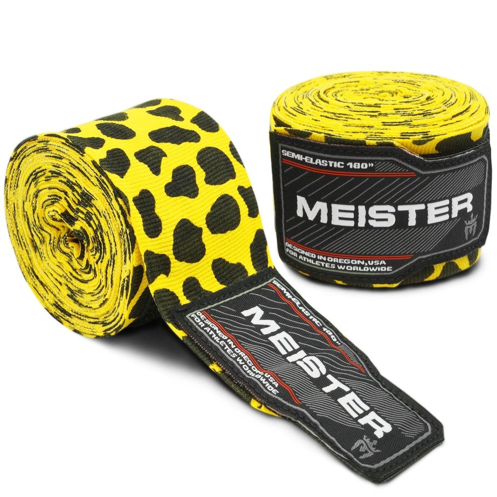 Meister Adult 180 Inch (457 cm) Semi-Elastic Hand Wraps for MMA & Boxing (Pair) - Leopard Spots