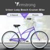 Firmstrong Urban Women's Beach Cruiser Bike, 3 Speed Bicycle, 26 Inch Wheels, Purple view 2