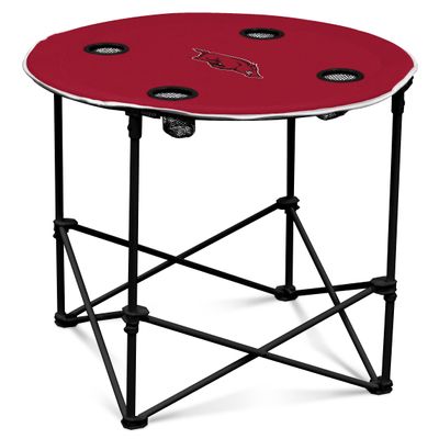 Logo Brands NCAA Arkansas Razorbacks Round Tailgating Table  Portable with Foldable Legs, 4 Cup Holders, Powder-Coated Steel, and 27.6" Surface Diameter, Team Color