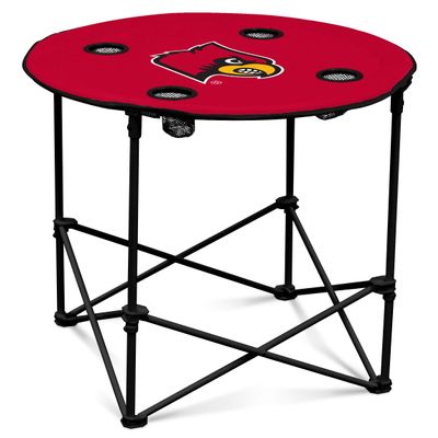 Logo Brands NCAA Louisville Cardinals Round Tailgating Table Portable with Foldable Legs, 4 Cup Holders, Powder-Coated Steel, and 27.6" Surface Diameter, Team Color