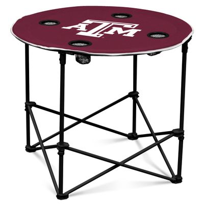 Logo Brands NCAA Texas A&M Aggies Round Tailgating Table Portable with Foldable Legs, 4 Cup Holders, Powder-Coated Steel, and 27.6" Surface Diameter, Team Color