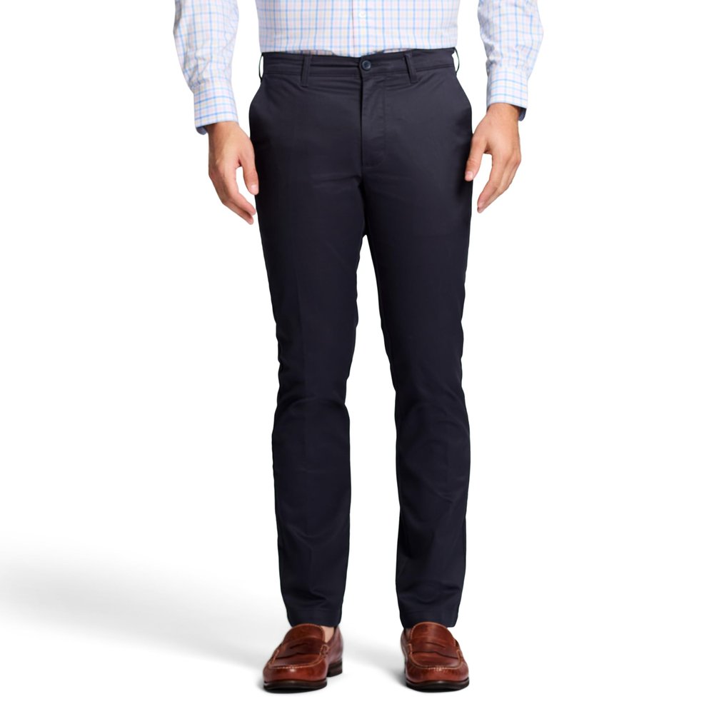 IZOD Men's Performance Stretch Straight Fit Flat Front Chino Pant, Navy, 38W x 30L