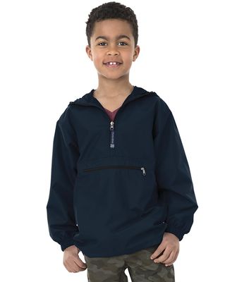 Charles River Apparel Youth Pack-N-Go Pullover, Lightweight Packable Windbreaker, Wind & Water-Resistant Kids Jacket, Navy, X-Large