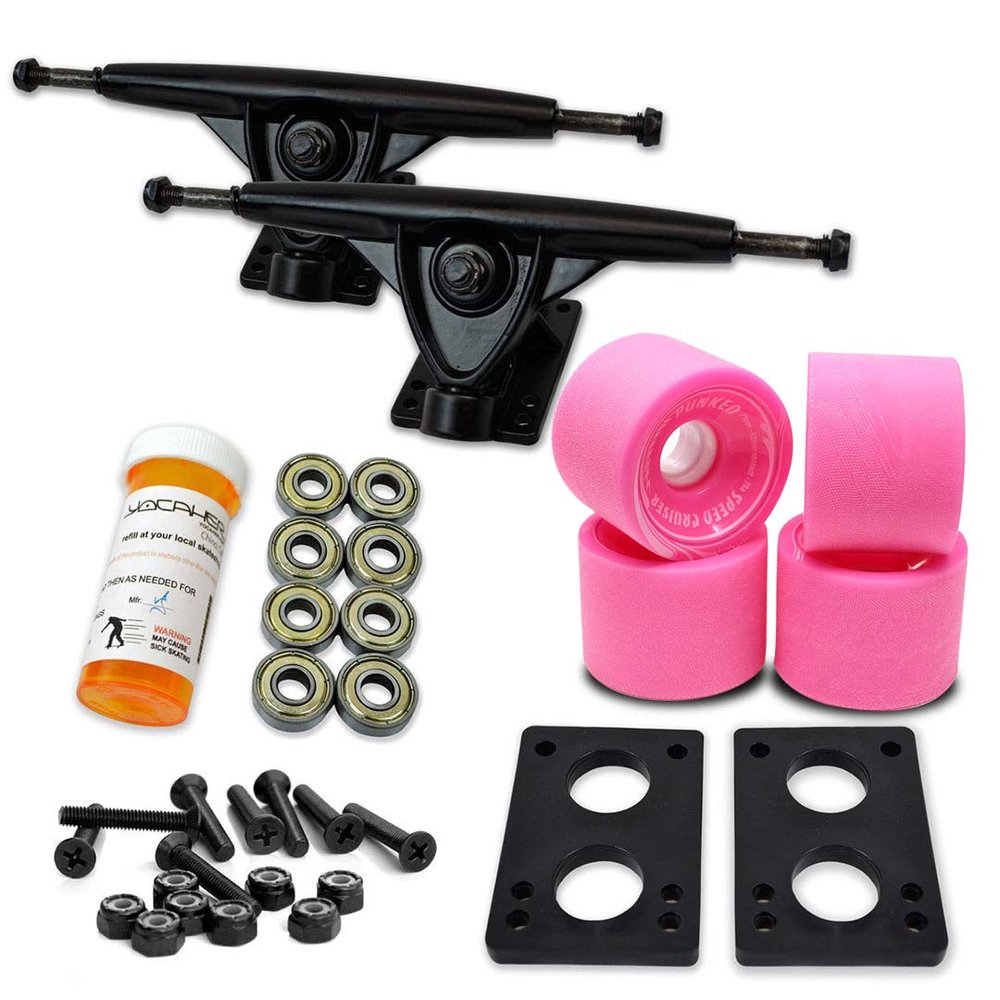 Yocaher Longboard Skateboard Trucks Wheels Combo Set 71mm Wheels + 7"/180mm Heavy Duty Aluminum Black Trucks, Bearing, Riser Pad, and Skateboard Longboard Cruiser Hardware