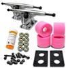 Yocaher Longboard Skateboard Trucks Combo Set 71mm Wheels + 7"/180mm Heavy Duty Aluminum Polished Trucks, Bearing, Riser Pad, and Longboard Hardware Package (Solid Pink Wheel & Polished Trucks) view 1