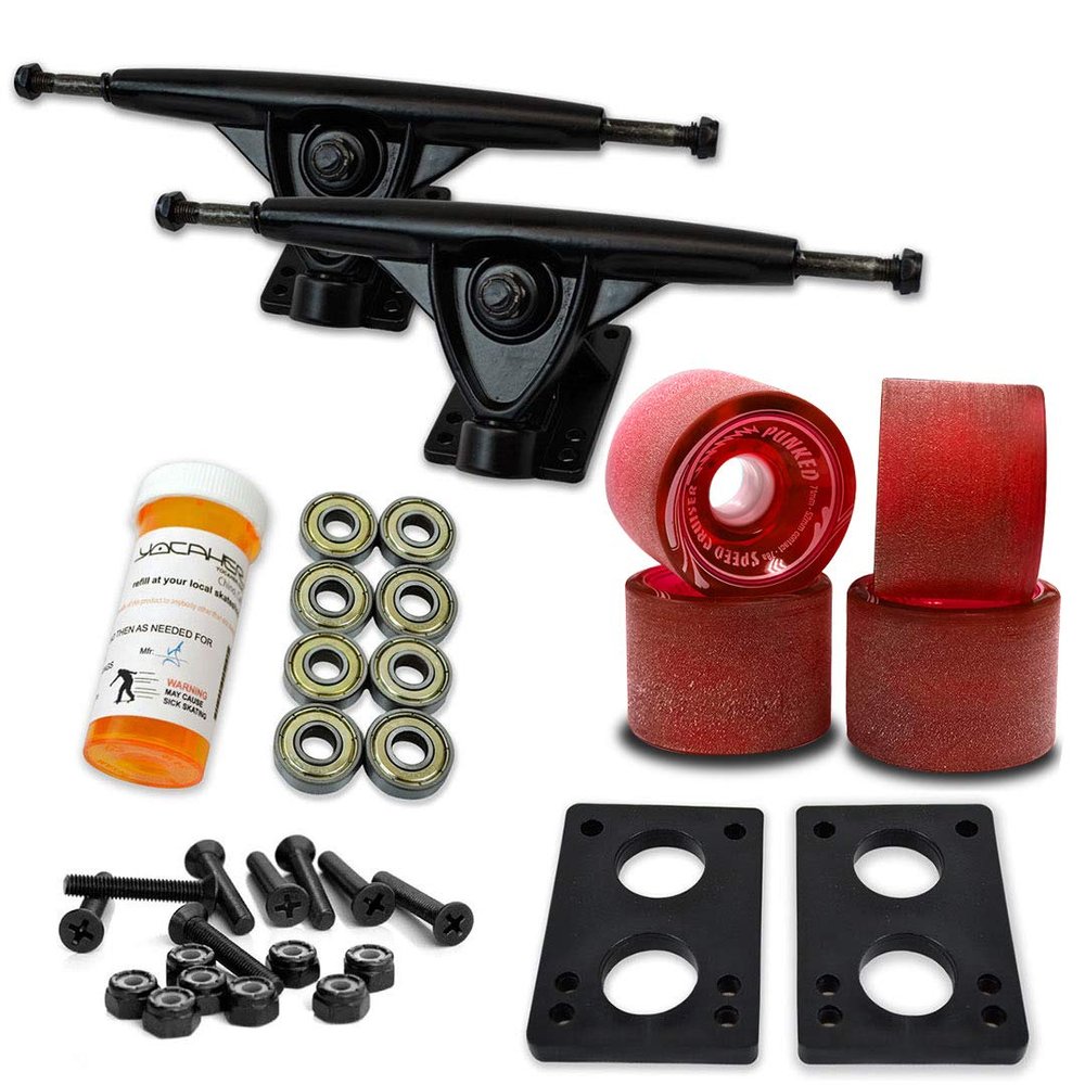 Yocaher Longboard Skateboard Trucks Wheels Combo Set 71mm Wheels + 7"/180mm Heavy Duty Aluminum Black Trucks, Bearing, Riser Pad, and Skateboard Longboard Cruiser Hardware