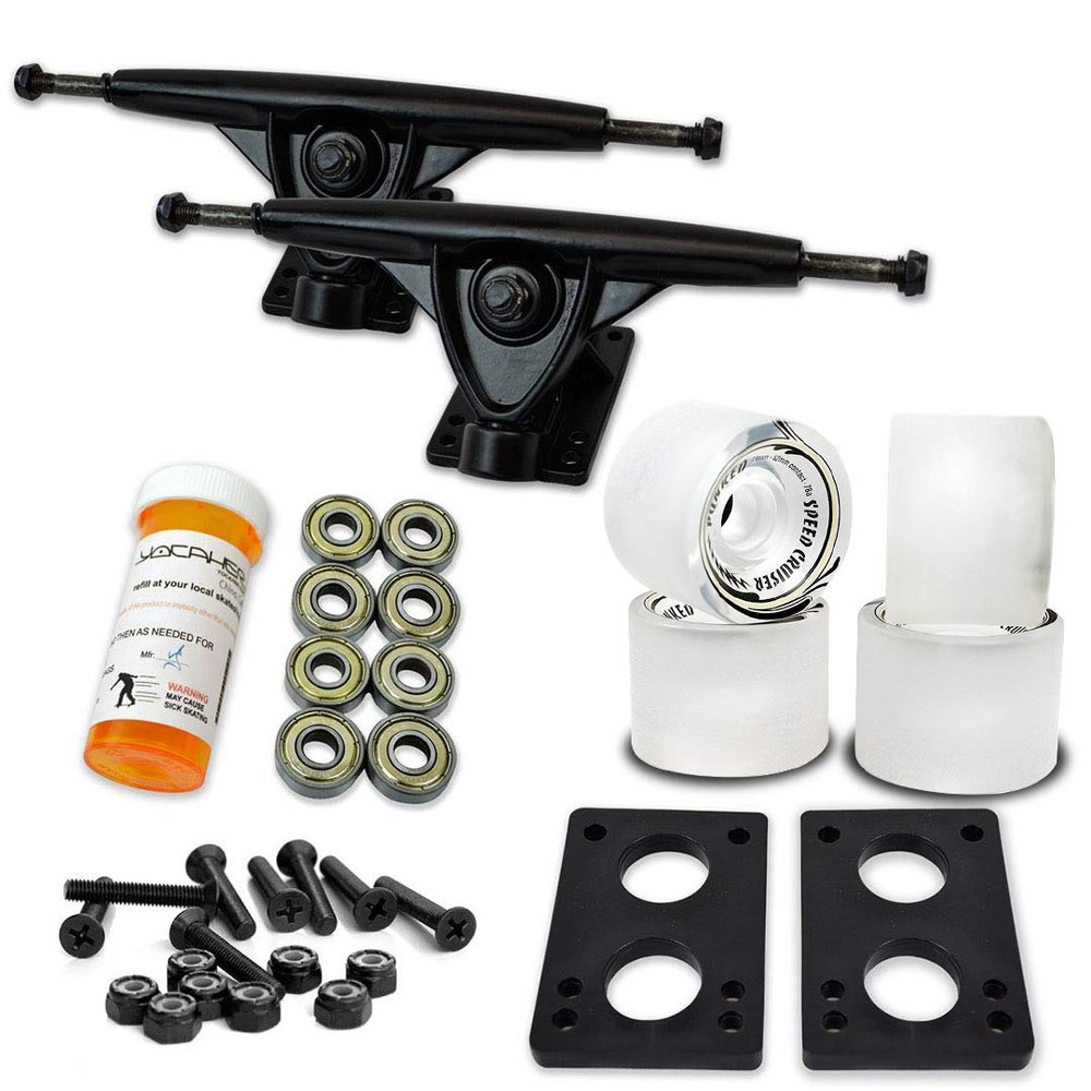 Yocaher Longboard Skateboard Trucks Wheels Combo Set 71mm Wheels + 7"/180mm Heavy Duty Aluminum Black Trucks, Bearing, Riser Pad, and Skateboard Longboard Cruiser Hardware