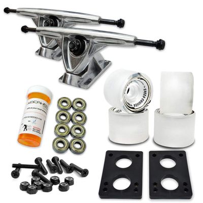 Yocaher Longboard Skateboard Trucks Combo Set 71mm Wheels + 7"/180mm Heavy Duty Aluminum Polished Trucks, Bearing, Riser Pad, and Longboard Hardware Package (Gel Clear Wheels & Polished Trucks)