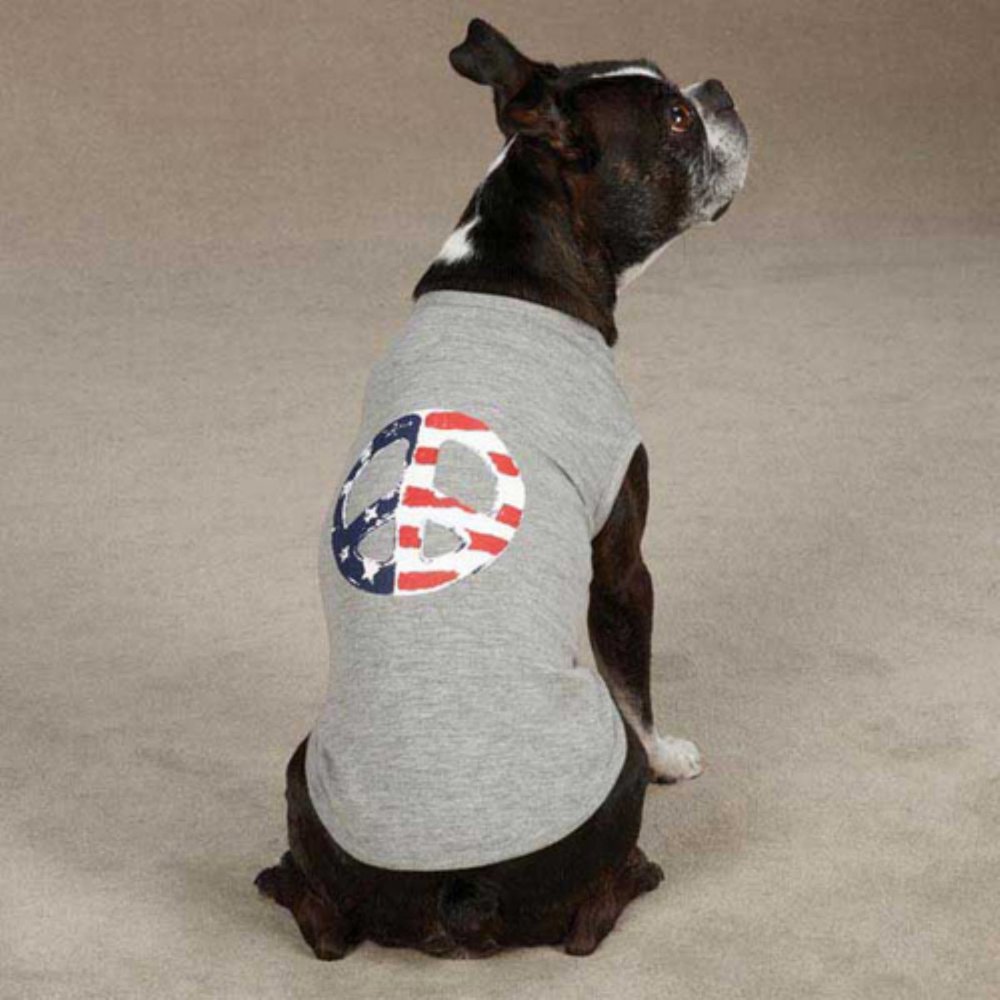 Casual Canine ZM3072 14 11 Americana Peace Flag Tank for Dogs, Small/Medium, Gray