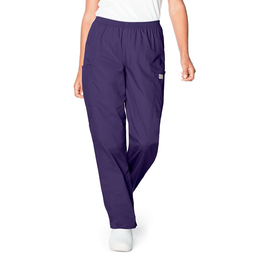 ScrubZone by Landau Women's Full Elastic Waist Cargo Pant, Grape, X-Large