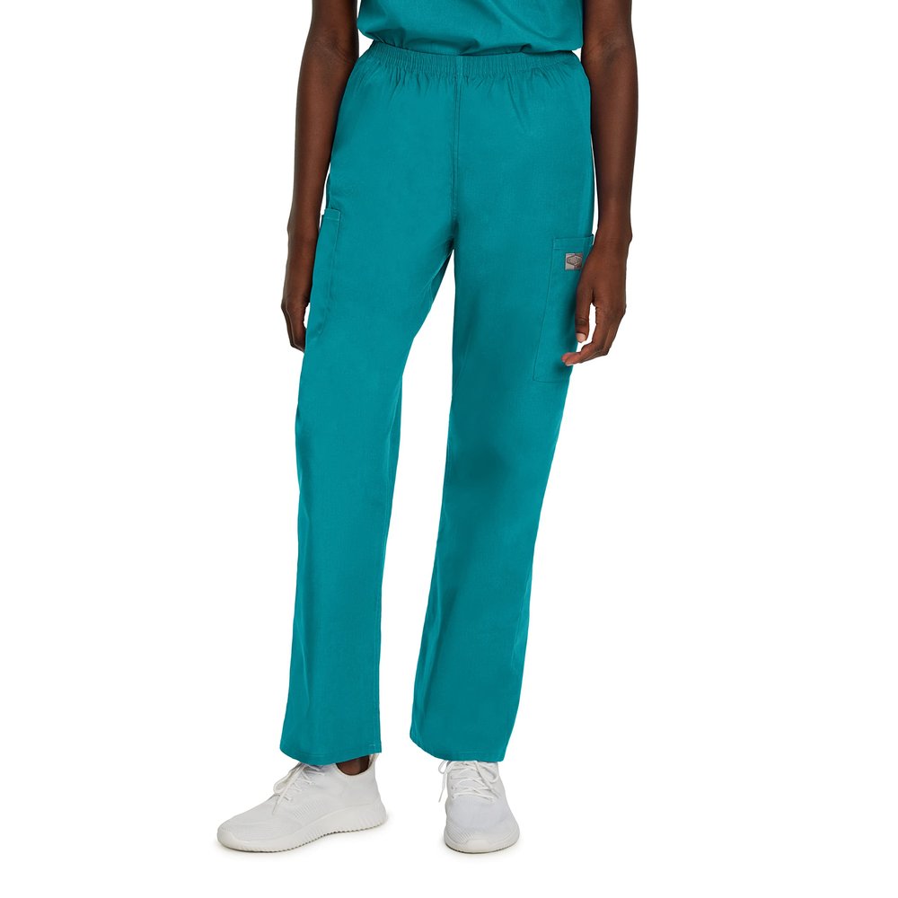 ScrubZone by Landau Women's Tall Full Elastic Waist Cargo Pant, Teal, 2X