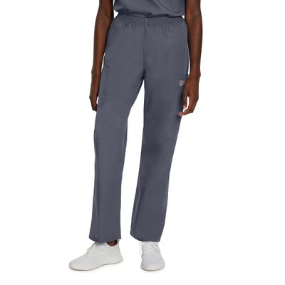 ScrubZone by Landau Women's Full Elastic Waist Cargo Pant, Grey, Petite Large