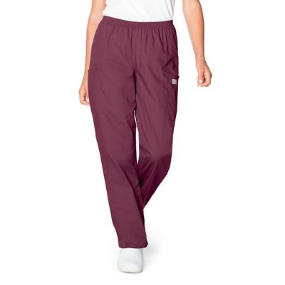 ScrubZone by Landau Women's Full Elastic Waist Cargo Pant, Wine, 3X-Large