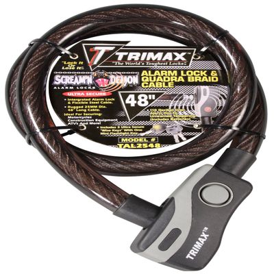 Trimax Alarmed Lock & Quadra-Braid Cable 4' L X 25Mm TAL2548, Card Packaging , Black
