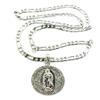 NYFASHION101 Round Saint Mary Pendant w/ 5mm 24" Figaro Chain Necklace in Silver-Tone MSP155R view 2