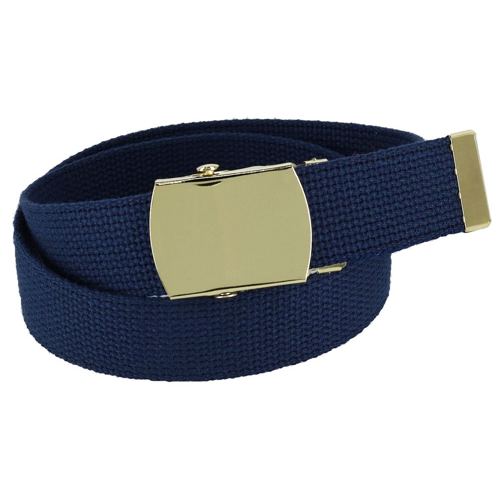 CTM Kids' Cotton Adjustable Belt with Brass Military Buckle, Navy