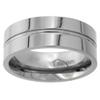 8mm Titanium Wedding Band Ring Convex Groove Center Flat Polished Finish Comfort Fit Size 10.5