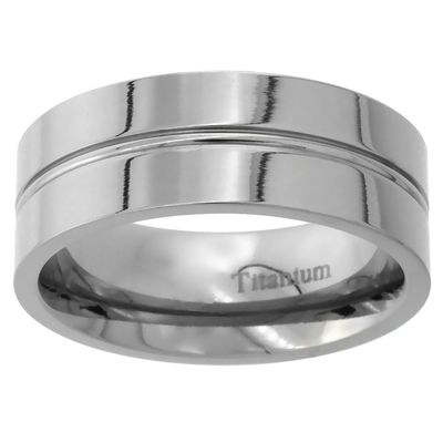 8mm Titanium Wedding Band Ring Convex Groove Center Flat Polished Finish Comfort Fit Size 12.5