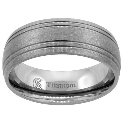 8mm Titanium Wedding Band Ring 4 Grooves Brushed Finish Domed Comfort Fit Size 13.5