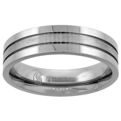 6mm Titanium Wedding Band Ring 2 Grooves Brushed Center Flat Comfort Fit Size 9.5