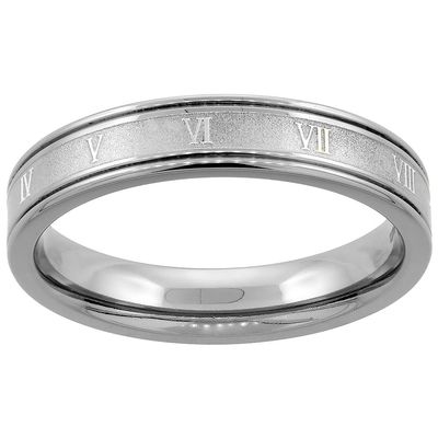 4.5mm Titanium Wedding Band Roman Numeral Ring Grooved Edges Flat Comfort Fit Size 11.5