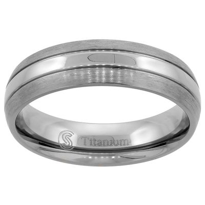 6mm Titanium Wedding Band Ring Polished Stripe Center Brushed Edges Domed Comfort Fit Size 11.5