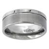 Sabrina Silver 8mm Titanium Wedding Band Ring Brushed Finish one Polished Grooved Edges Flat Comfort Fit Size 13.5 view 1