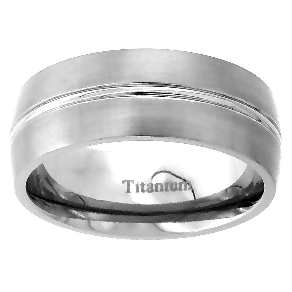 8mm Titanium Wedding Band Ring Convex Groove Center Brushed Finish Domed Comfort Fit Size 12.5