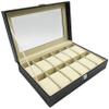 Science Purchase Large Watch Box with 12 Compartments, Black Faux Leather Display Case with Glass Top - Jewelry Organizer (13" x 7" x 3") view 1