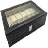 Science Purchase Large Watch Box with 12 Compartments, Black Faux Leather Display Case with Glass Top - Jewelry Organizer (13" x 7" x 3") view 3