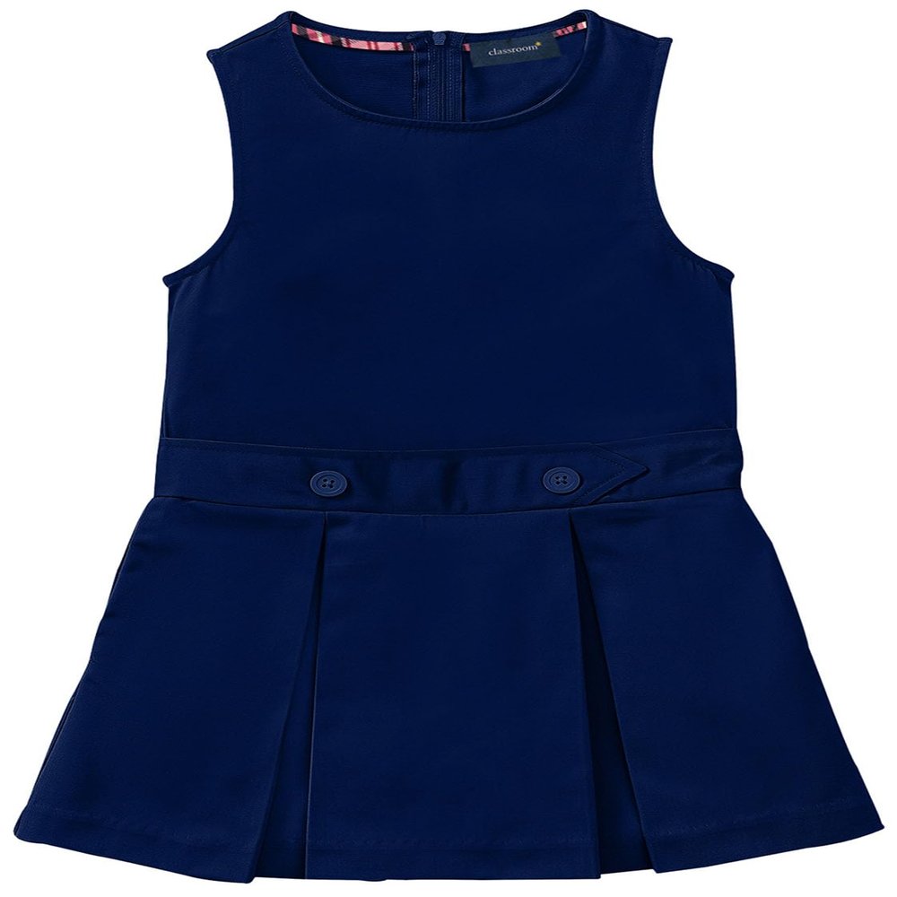 Classroom Little Girls' Uniform Kick Pleat Printed Jumper Dress, Navy Blue, 6