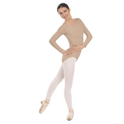 EUROTARD Womens Long Sleeve Leotard with Cotton 10265 (NUDE, MEDIUM)