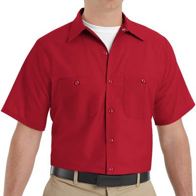 Red Kap Mens Industrial Shirt, Regular Fit, Short Sleeve, Red, 3X-Large Tall US