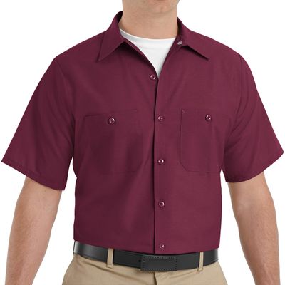 Red Kap Men's Industrial Work Shirt, Short Sleeve, Burgundy, Large
