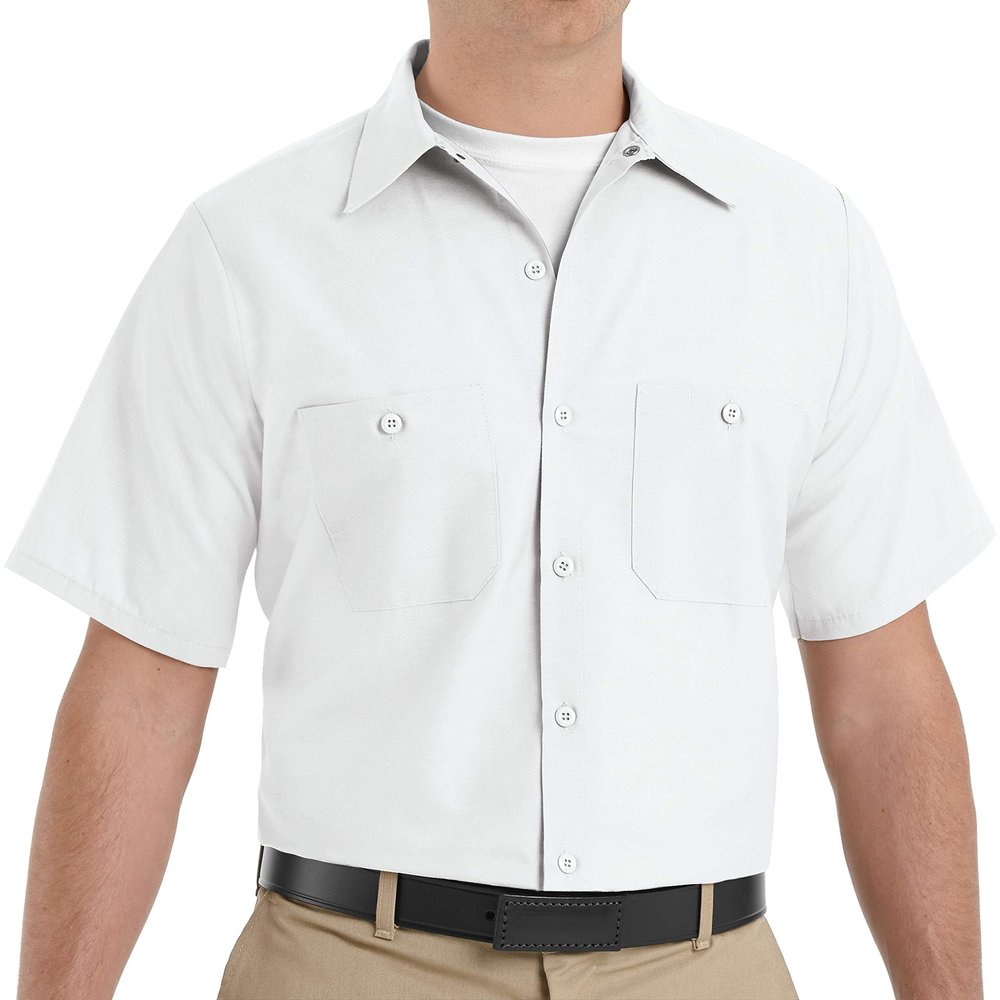 Red Kap Men's Industrial Work Shirt, Regular Fit, Short Sleeve, White, Medium Tall