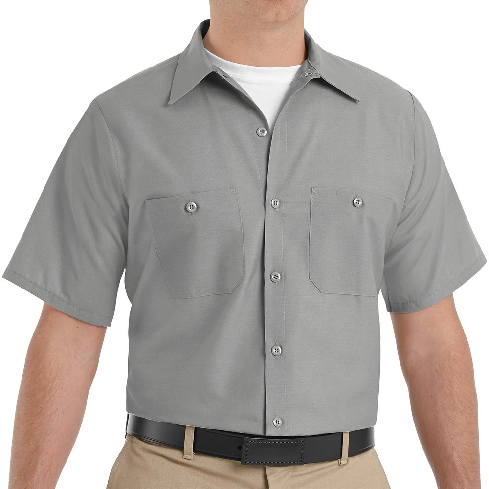 Red Kap Men's Industrial Work Shirt, Regular Fit, Short Sleeve, Light Grey, 2X-Large Tall