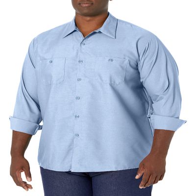 Red Kap Men's Wrinkle-Resistant Cotton Work Shirt, Light Blue, Long 4X-Large
