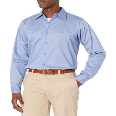 Red Kap Men's Wrinkle-Resistant Cotton Work Shirt, Light Blue, Long 2X-Large