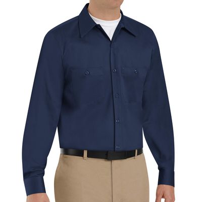 Red Kap Men's Wrinkle-Resistant Cotton Work Shirt, Navy, Long Large