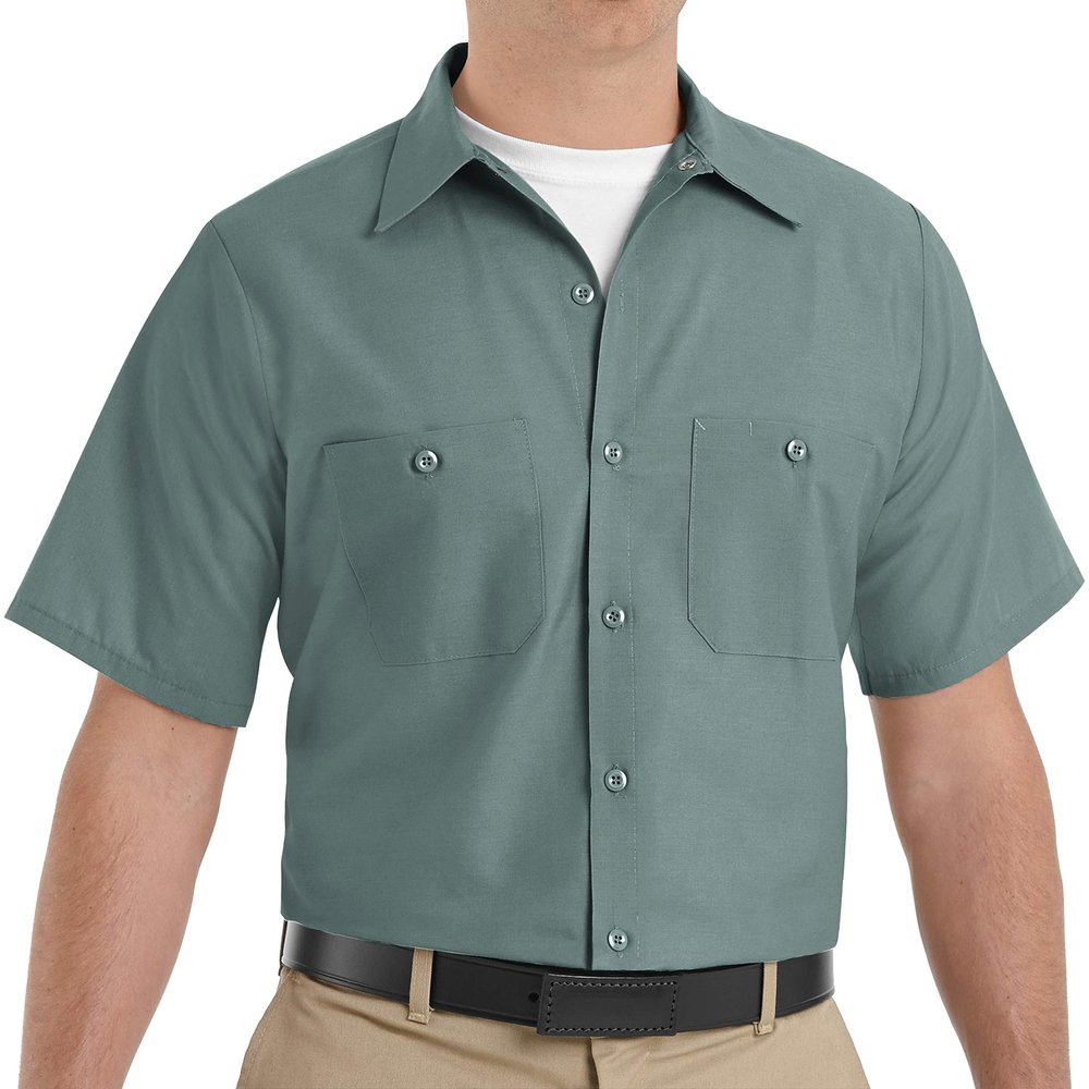 Red Kap Men's Industrial Work Shirt, Regular Fit, Short Sleeve, Light Green, Large Tall