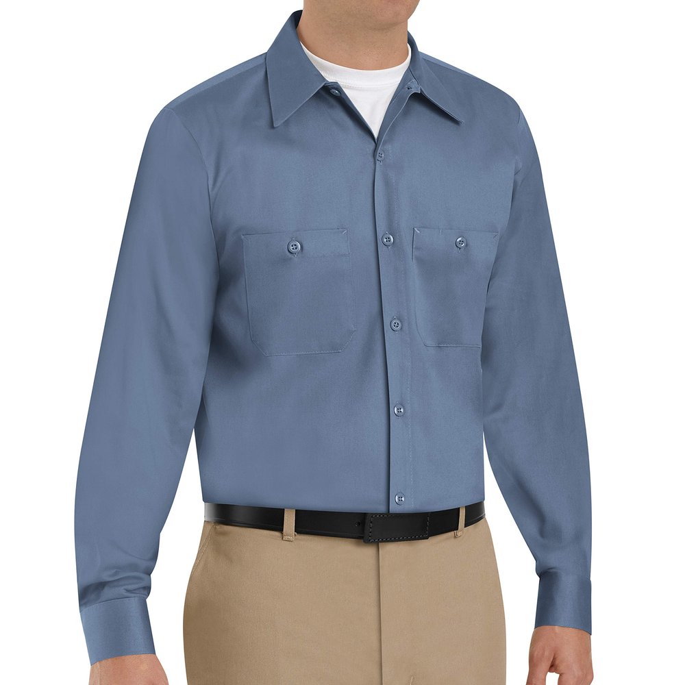 Red Kap Men's Wrinkle-Resistant Cotton Work Shirt, Postman Blue, Long X-Large