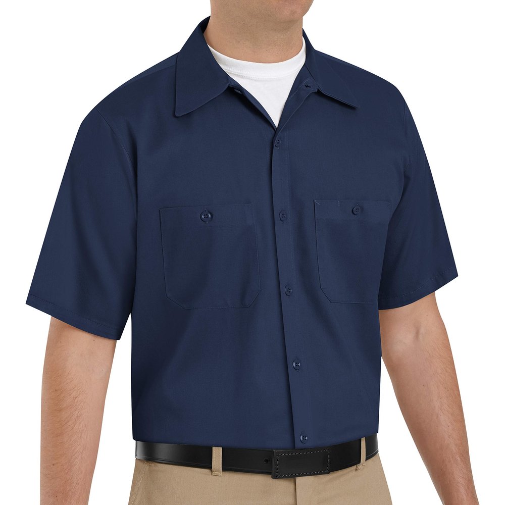 Red Kap mens Short Sleeve Wrinkle-Resistant Cotton Work Shirt Navy X-Large