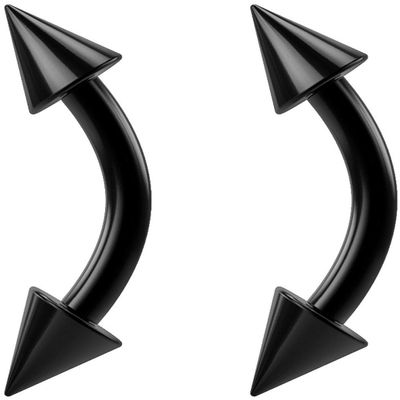 14g Black Titanium Anodized Over Surgical Steel Curved Barbell Eyebrow Ring Body Jewelry Piercing with Spikes 14 Gauge 3/8" 7Z ACC