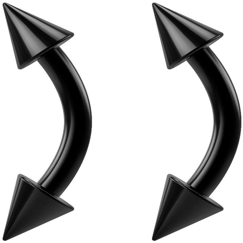 14g Black Titanium Anodized Over Surgical Steel Curved Barbell Eyebrow Ring Body Jewelry Piercing with Spikes 14 Gauge 3/8" 7Z ACC