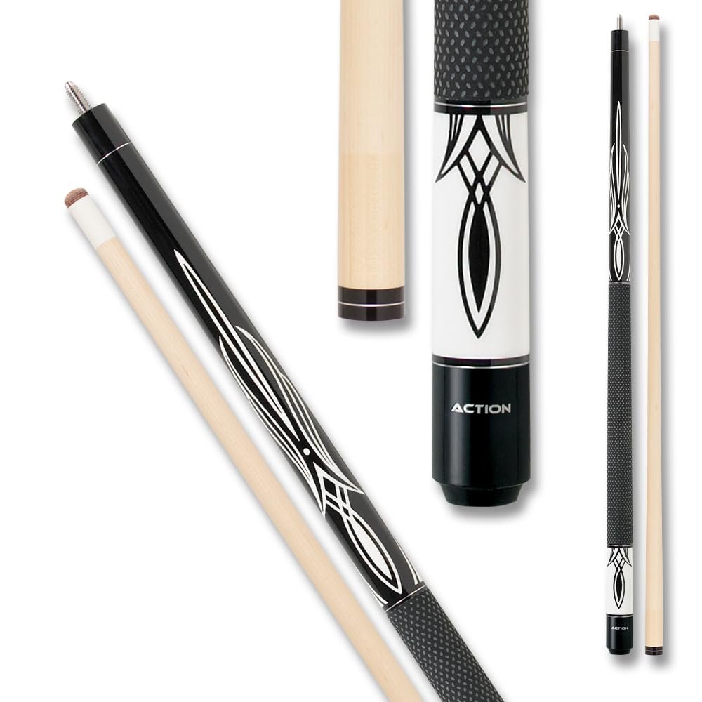 Action Black & White Billiards Pool Cue Stick - Black Top w/White - 20oz