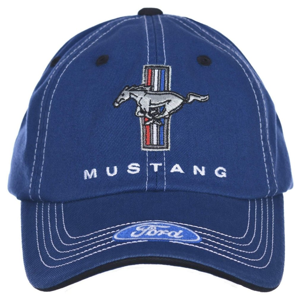Mustang Running Horse Tri-Bar Blue and White Hat
